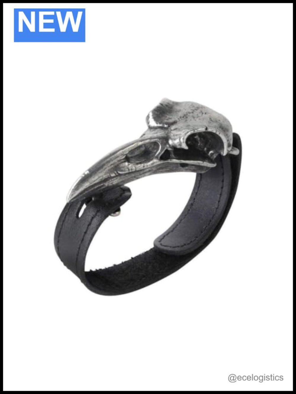 Raven Skull Leather Strap Wrist Cuff Bracelet